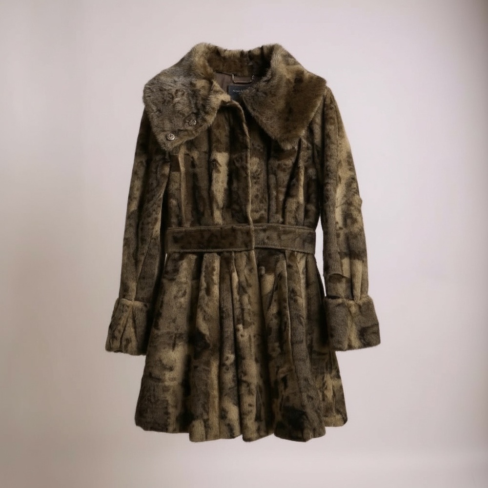 🆕 Laundry By Shelli Segal Brown & Beige long stylish fur jacket size M - Picture 2 of 13
